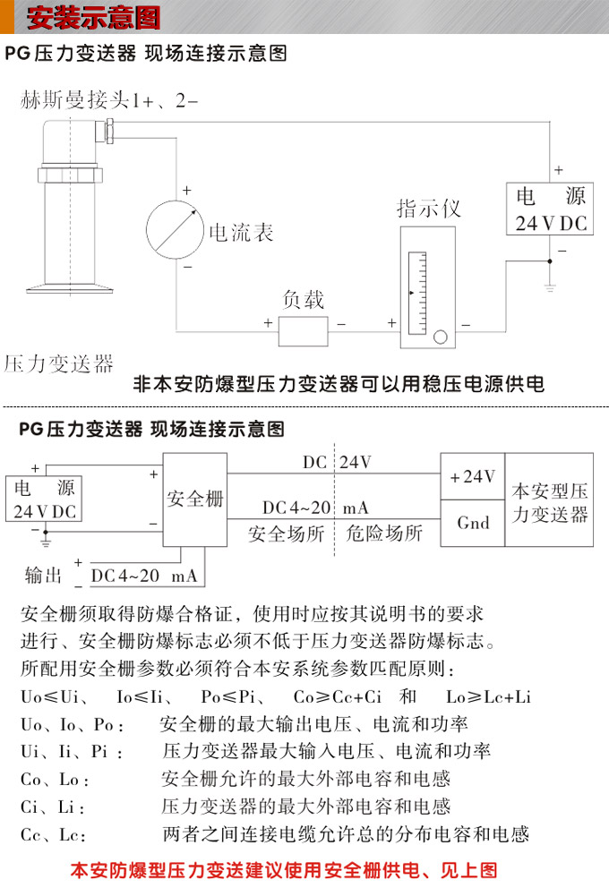 防爆壓力變送器,PG6300Q防爆卡箍壓力傳感器安裝示意圖