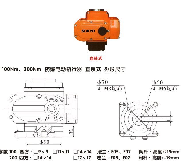 防爆電動頭,YTEx-RKB200防爆電動執(zhí)行器結構圖,直裝式