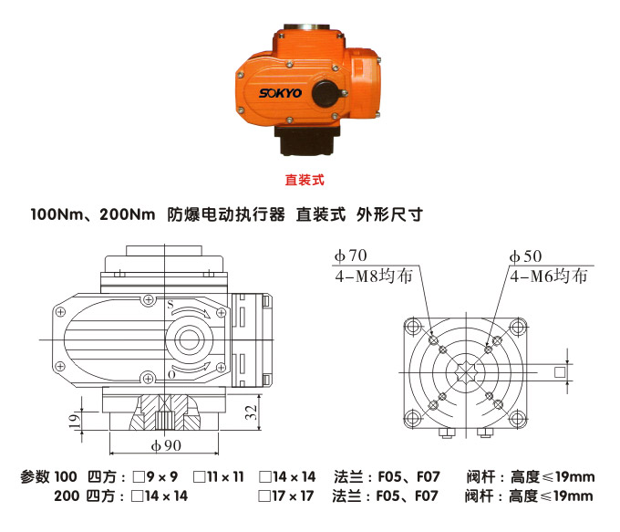 防爆電動頭,YTEx-RKB100防爆電動執(zhí)行器結構圖,直裝式