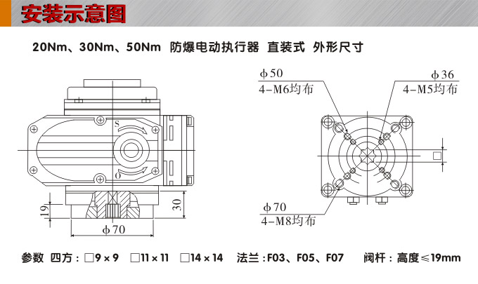 防爆電動(dòng)頭,YTEx-RKB50防爆電動(dòng)執(zhí)行器安裝示意圖