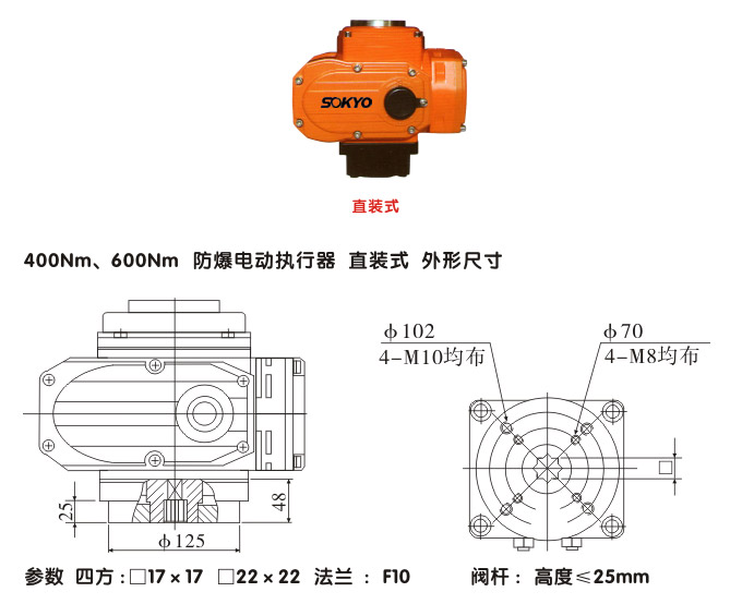 防爆電動頭,YTEx-RS400防爆電動執(zhí)行器結構圖,直裝式