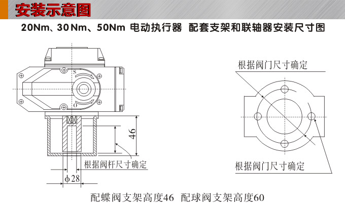 智能電動(dòng)執(zhí)行器,YTDZ-RS50智能電動(dòng)執(zhí)行機(jī)構(gòu)安裝示意圖