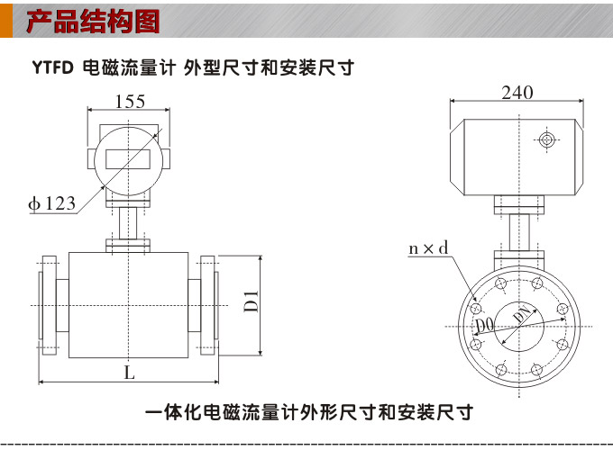 衛(wèi)生型電磁流量計,YTFD不銹鋼電磁流量計結(jié)構(gòu)圖