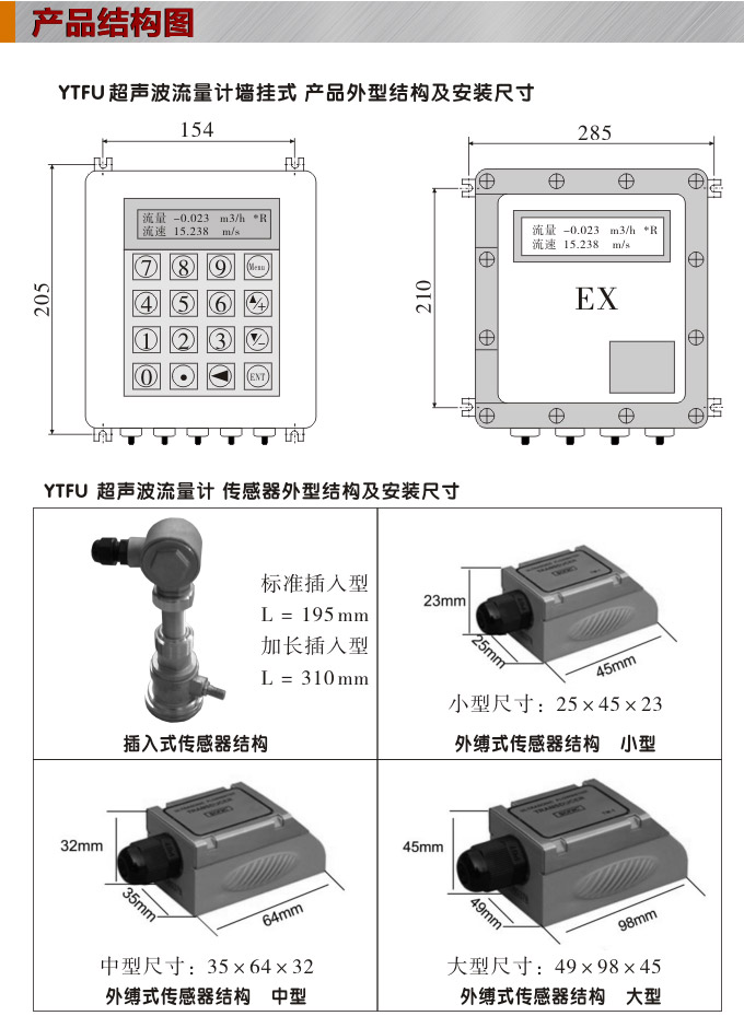 超聲波流量計,YTFU插入式超聲波流量計結(jié)構(gòu)圖