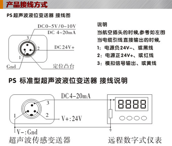 超聲波液位計(jì),PS6300U超聲波距離變送器接線圖