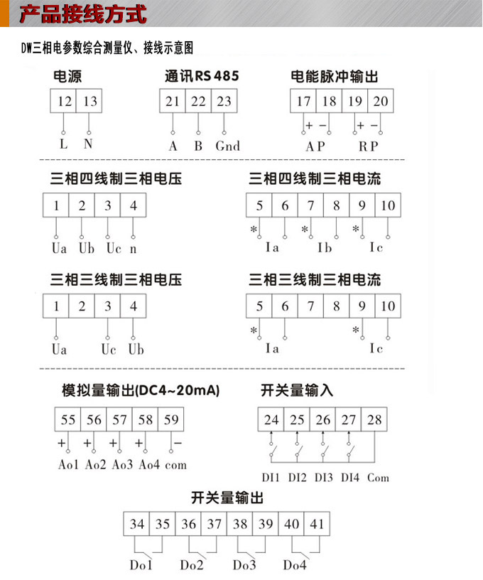 網(wǎng)絡(luò)電力儀表,DW93-5000多功能復(fù)費(fèi)率表接線圖