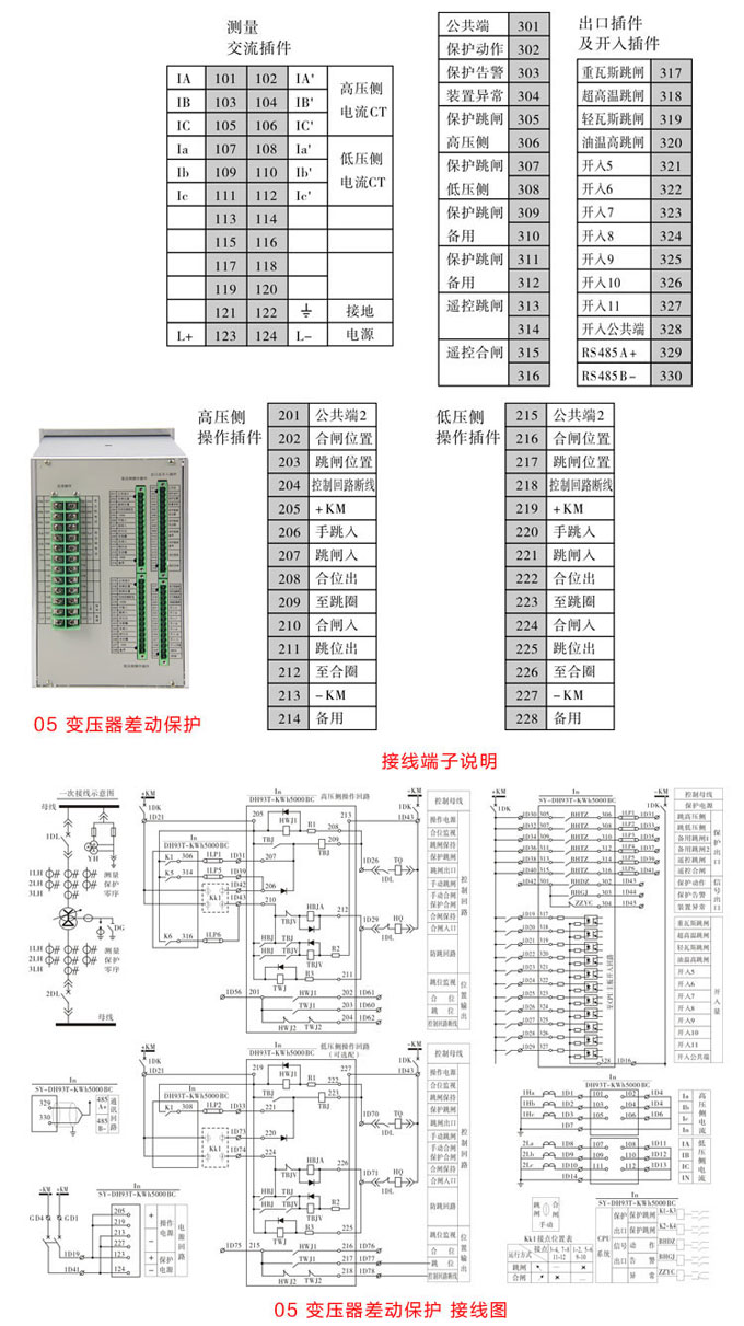 差動保護,DH93變壓器差動保護裝置,綜保接線圖