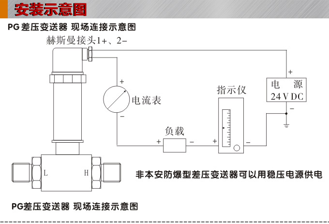 差壓變送器,PG1300D差壓變送器安裝示意圖