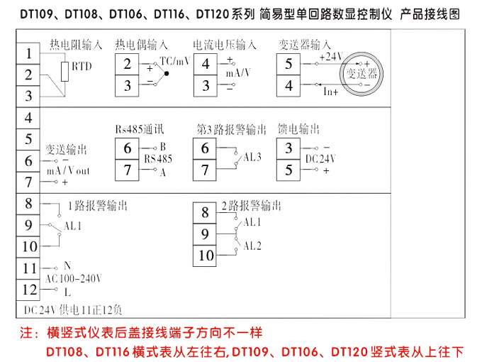 傳感器數(shù)顯表，DT100簡易型單回路顯示控制儀產(chǎn)品接線圖2