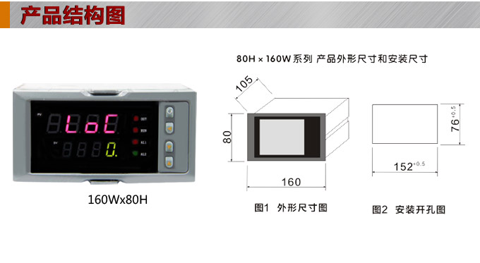 數(shù)顯控制儀，DT316智能單回路數(shù)顯表，單回路數(shù)顯控制儀產(chǎn)品結(jié)構(gòu)圖