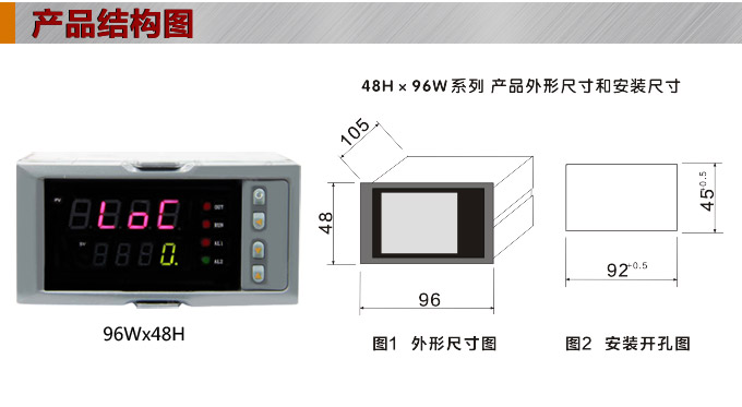 數(shù)顯控制儀 DT308智能單回路數(shù)顯表，單回路數(shù)顯控制儀產(chǎn)品結(jié)構(gòu)圖