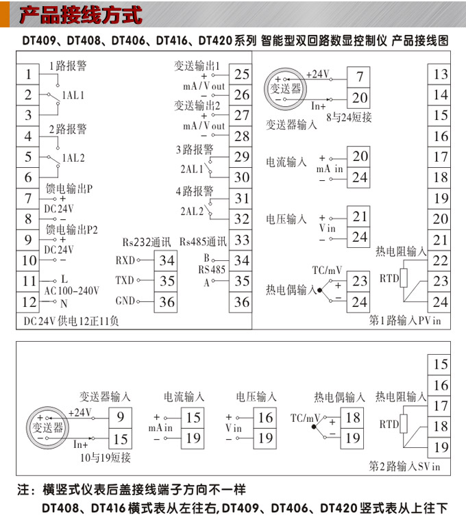 數(shù)顯控制儀 DT420智能雙回路數(shù)顯表，雙回路數(shù)顯控制儀接線方式