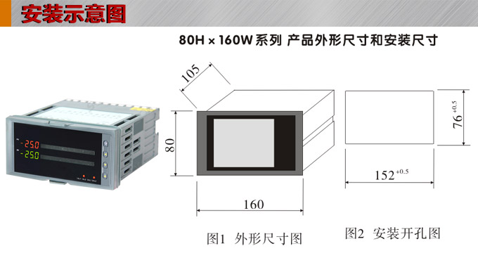  智能數(shù)顯表，DT416G雙光柱數(shù)顯控制儀，雙回路數(shù)顯控制儀安裝示意圖