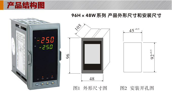 數(shù)顯控制儀，DT406智能雙回路數(shù)顯表，雙回路數(shù)顯控制儀產(chǎn)品結(jié)構(gòu)圖