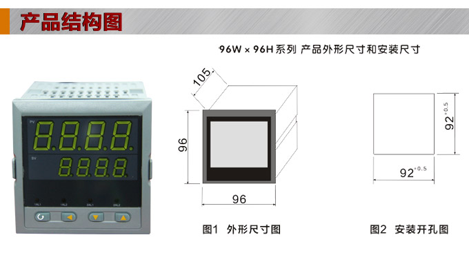 數(shù)顯控制儀，DT406智能雙回路數(shù)顯表，雙回路數(shù)顯控制儀產(chǎn)品結(jié)構(gòu)圖