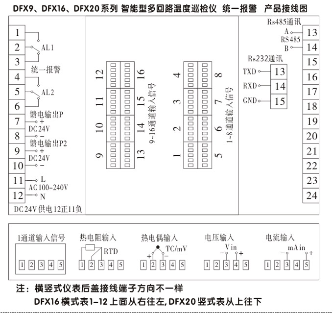 溫度巡檢儀，DFX20多回路溫度巡檢儀，多回路巡檢控制儀接線方式2 