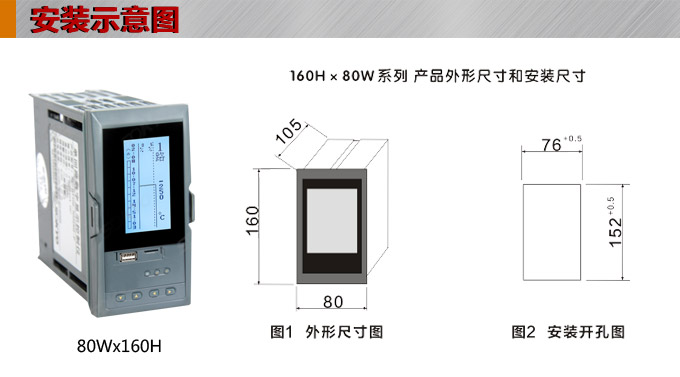 液晶漢顯控制儀，DT520四回路液晶顯示表，液晶顯示控制儀  安裝示意圖