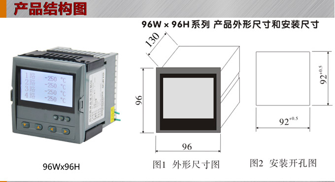 液晶漢顯控制儀，DT509四回路液晶顯示表，液晶顯示控制儀結(jié)構(gòu)圖  