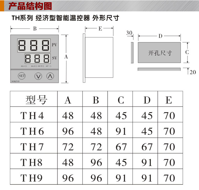 溫控器,TH6經濟型溫度控制器,溫控表結構圖