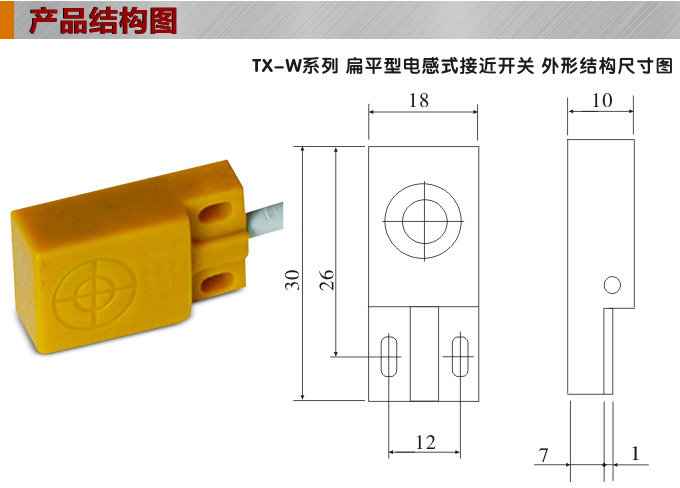 電感式接近開關(guān),TX-W扁平形接近開關(guān),接近傳感器結(jié)構(gòu)圖