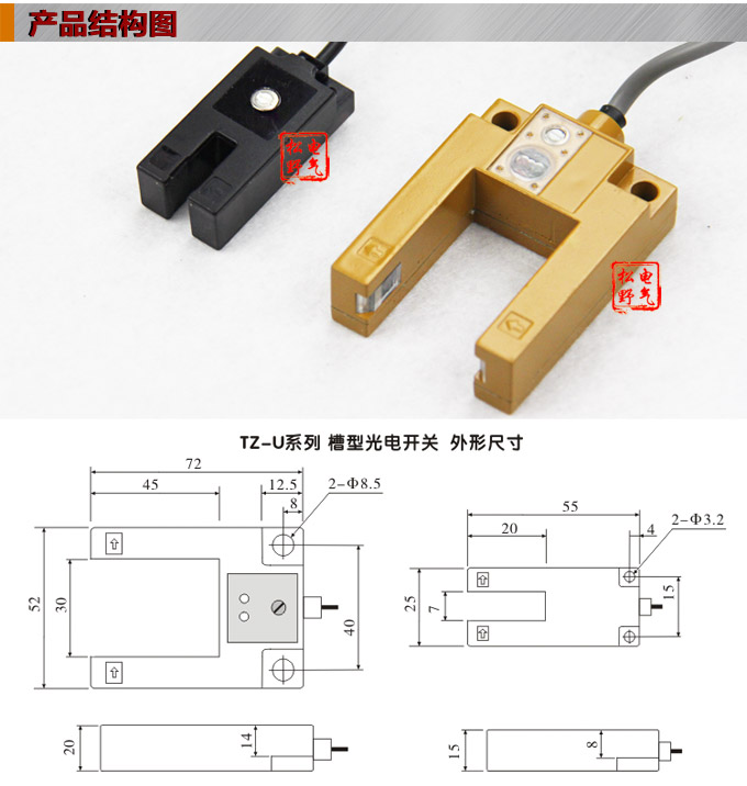 光電開關(guān)，TZ-U槽形光電開關(guān)，光電傳感器結(jié)構(gòu)圖