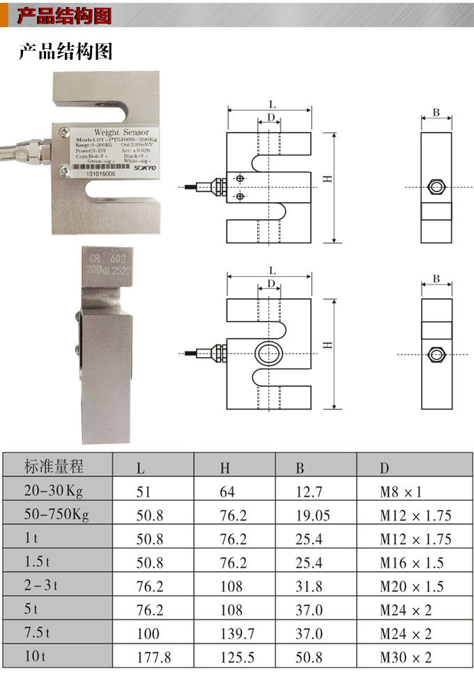 稱重傳感器,PT5100S S形稱重傳感器,重量傳感器結(jié)構(gòu)圖