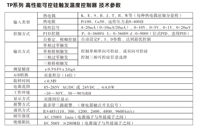 溫度控制器,TP9三相移相觸發(fā)溫控器,可控硅溫度控制器技術(shù)參數(shù)1