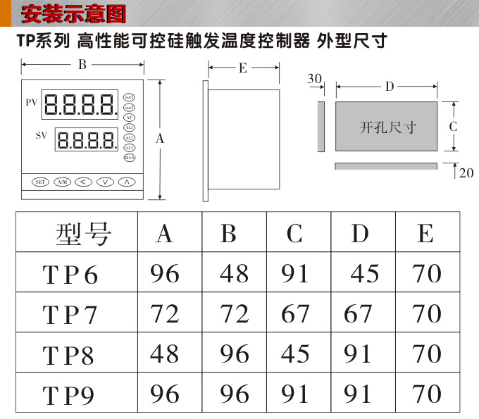 溫度控制器,TP9三相過零觸發(fā)溫控器,可控硅溫度控制器安裝示意圖