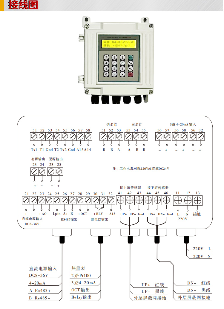超聲波流量計(jì),YTFU防爆型超聲波流量計(jì)接線圖